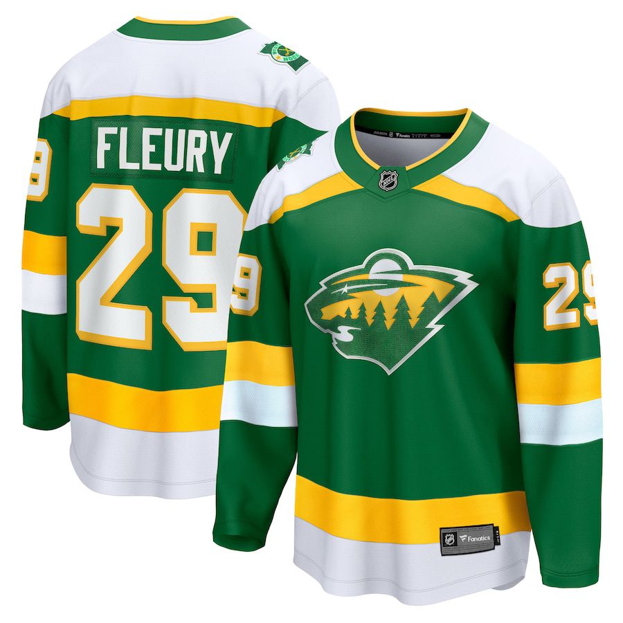 Men Minnesota Wild #29 Marc-Andre Fleury Fanatics Branded Green 2023-24 Alternate Premier Breakaway Player NHL Jersey->youth nhl jersey->Youth Jersey